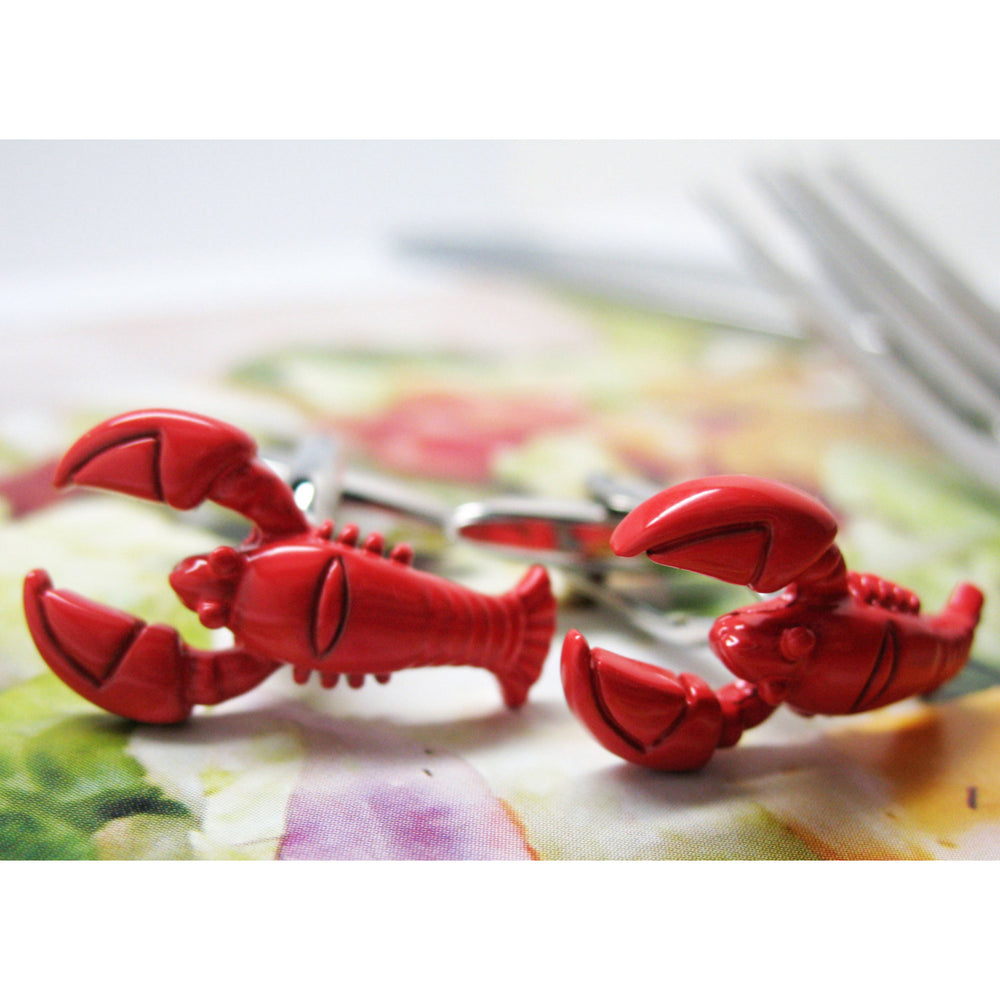 Lobster Cufflinks Fun Red Enamel Fish Sea Ocean Fishing Maine Cuff links Fun Cool Unique Comes with Gift Box white Image 2