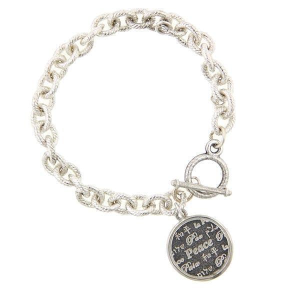Silver World Peace on Earth Charm Toggle Circle Heavy Chain Bracelet Christmas Silk Road Jewelry Image 1
