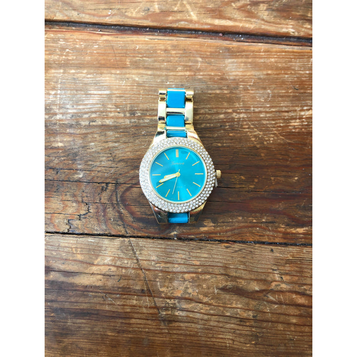 Womens Watch Black Gold Band Aqua Gold Band Turquoise Gold Shell Gold Ladies Wrist Watch Accents Designs Gifts for Mom Image 3