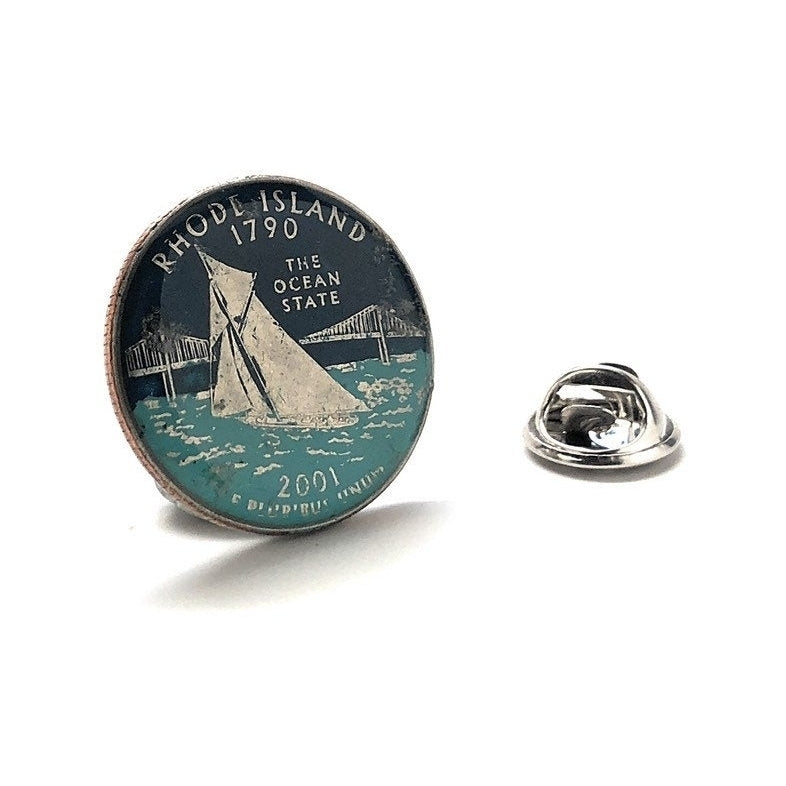 Birth Year Enamel Pin Hand Painted Blue Rhode Island State Quarter Enamel Coin Lapel Pin Tie Tack Travel Souvenir Coin Image 1