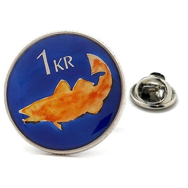 Birth Year Enamel Pin Iceland Fish Enamel Coin Lapel Pin Tie Tack Collector Pin Blue Copper Coin Souvenir Hand Painted Image 1