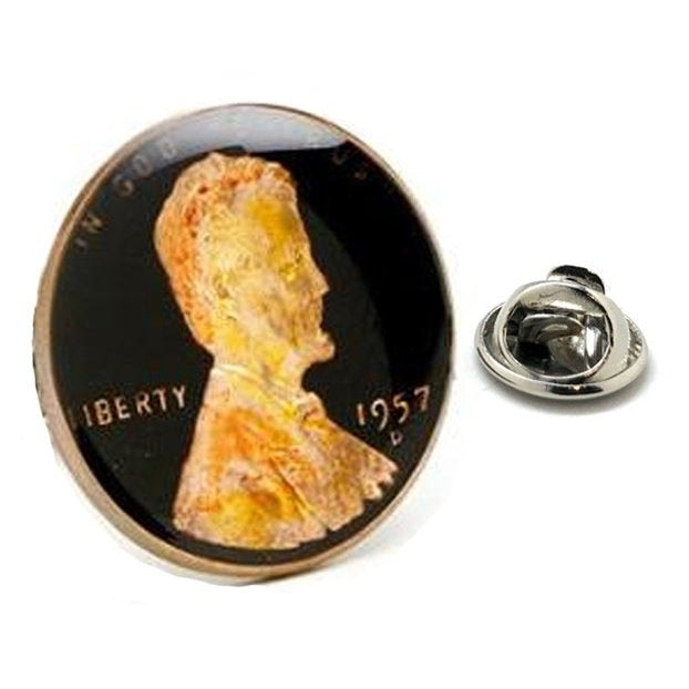 Enamel Pin Abraham Lincoln Penny US Enamel Coin Lapel Pin Tie Tack Collector Pin Black Copper Coin Souvenir Art Hand Image 1