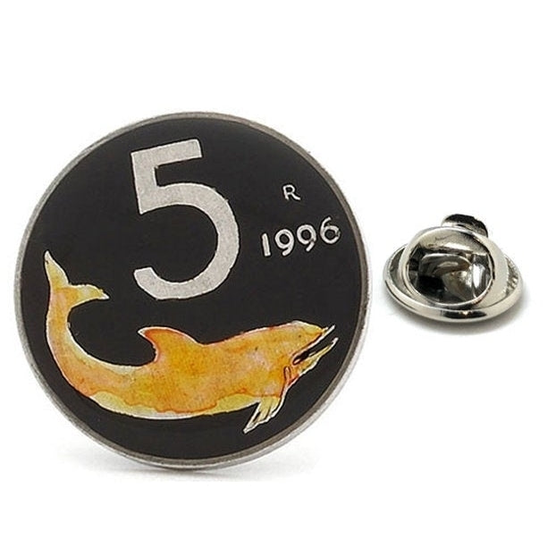 Enamel Pin Italian Lira Coin Lapel Pin Tie Tack Collector Pin Black Gold Fish Enamel Coin Travel Souvenir Art Hand Image 1