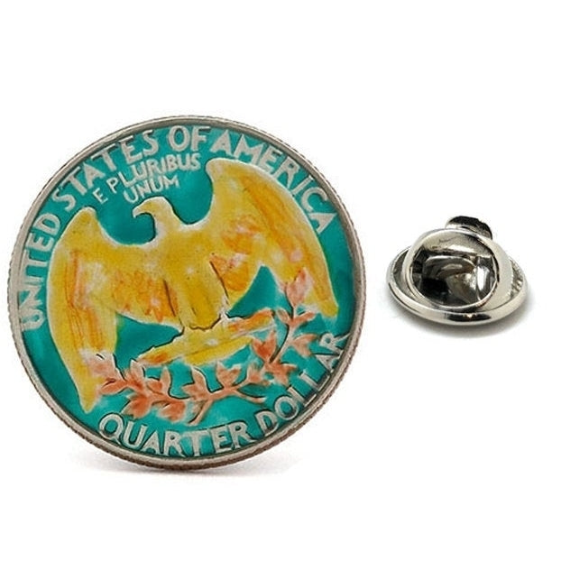 Enamel Pin US Quarter Coin Lapel Pin Tie Tack Collector Pin Green Gold Enamel Coin Travel Eagle Souvenir Art Hand Image 1