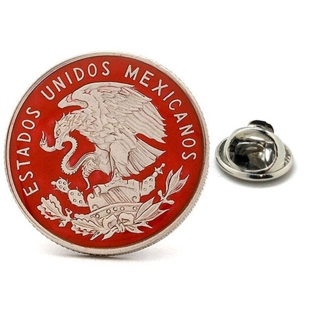 Enamel Pin Mexican Peso Coin Lapel Pin Tie Tack Collector Pin Red Silver Enamel Coin Travel Souvenir Art Mexico Hand Image 1