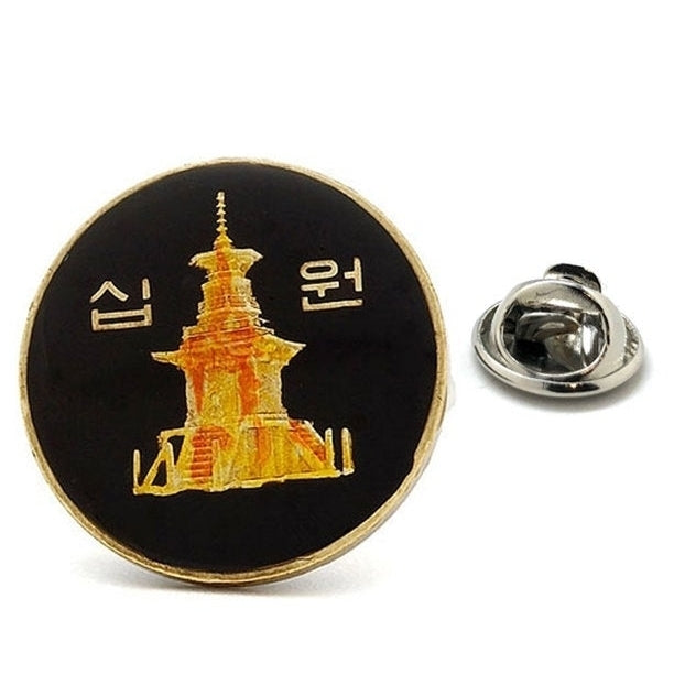 Enamel Pin South Korean Coin Lapel Pin Tie Tack Collector Pin Black Korea Enamel Coin Travel Souvenir Art Hand Painted Image 1