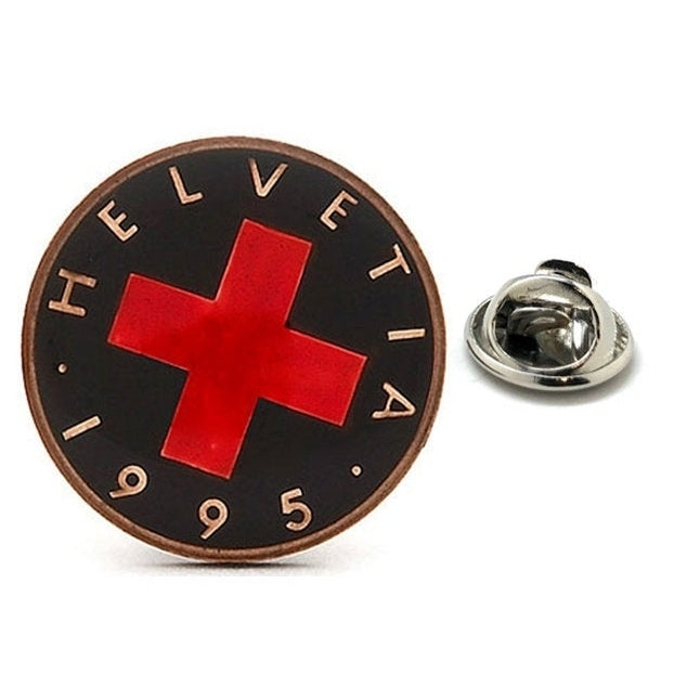 Enamel Pin Swiss Enamel Coin Lapel Pin Tie Tack Collector Pin Royal Black Red Copper Travel Souvenir Hand Painted Image 1