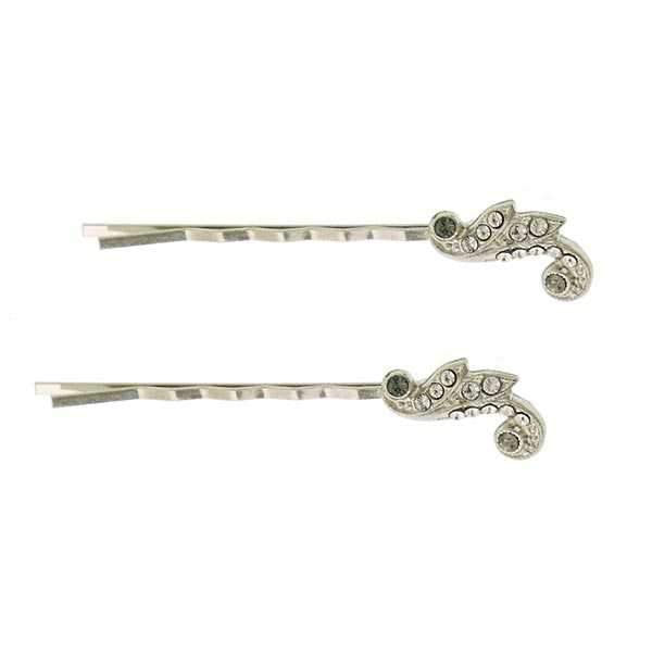 Glistening Wedding Pin Silver Tone Elegant Black Crystal Bobby Pin Pair Hair Jewelry Image 1