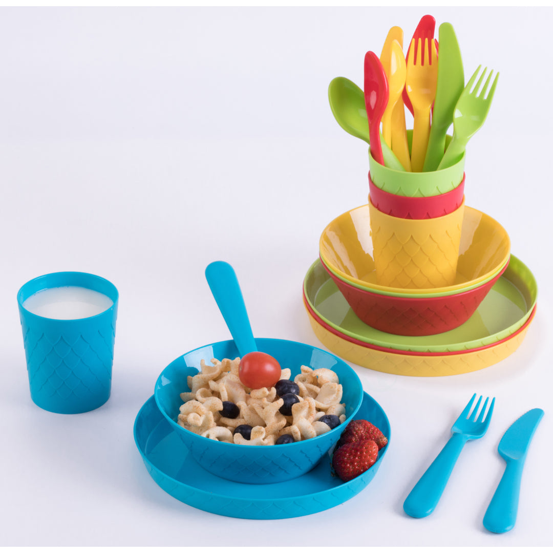 24-Piece Kids Dinnerware Set Plastic 4 Plates4 Bowls4 Cups4 Forks4 Knivesand 4 Spoons Image 3