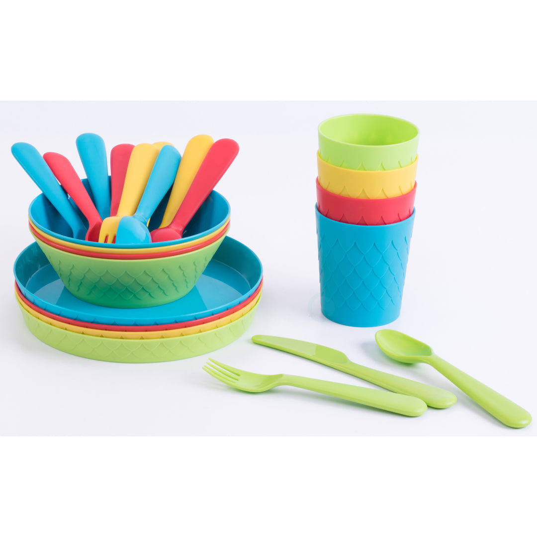24-Piece Kids Dinnerware Set Plastic 4 Plates4 Bowls4 Cups4 Forks4 Knivesand 4 Spoons Image 4