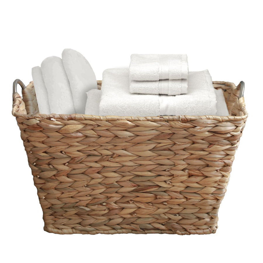 Water Hyacinth Wicker Large Square Storage Laundry Basket with Handles Image 1
