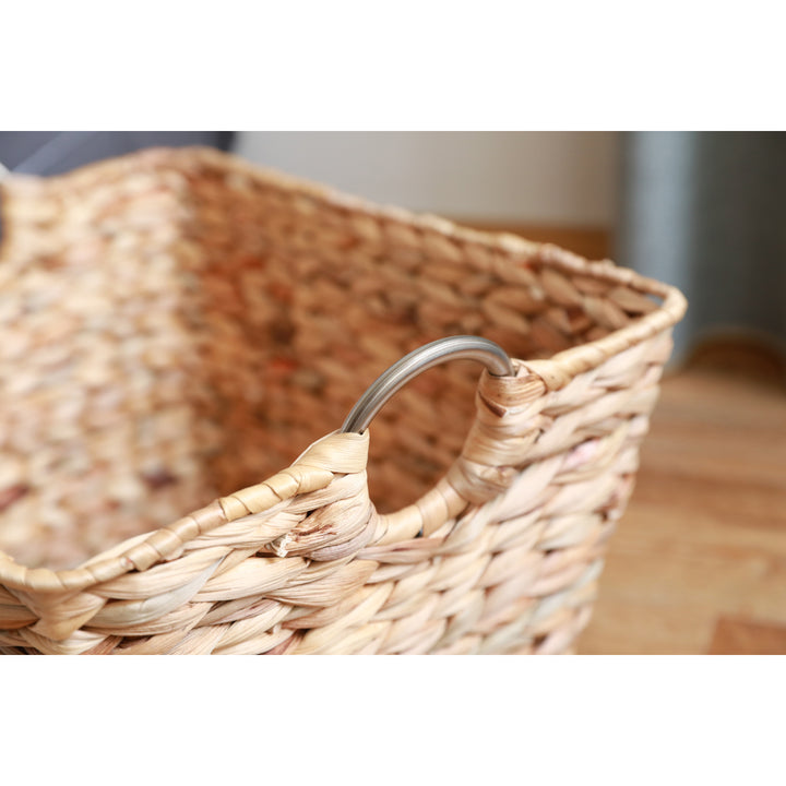 Water Hyacinth Wicker Large Square Storage Laundry Basket with Handles Image 4