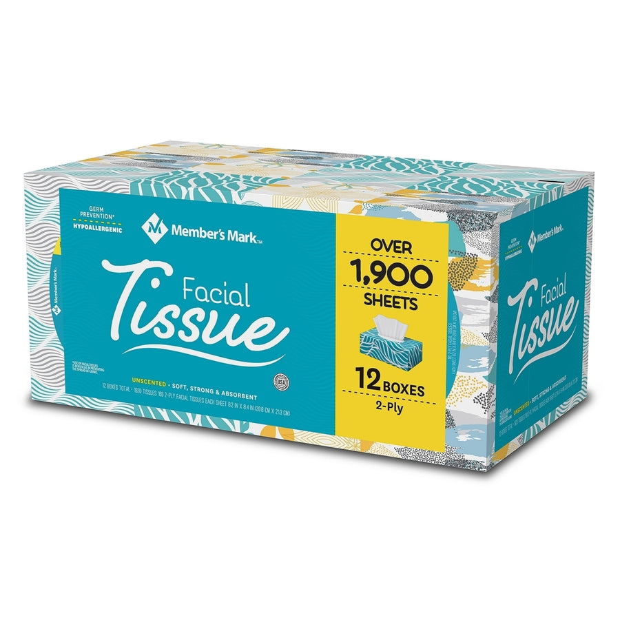 Members Mark 2-Ply Unscented Facial Tissue (12 Count,160 tissues per box) Image 1