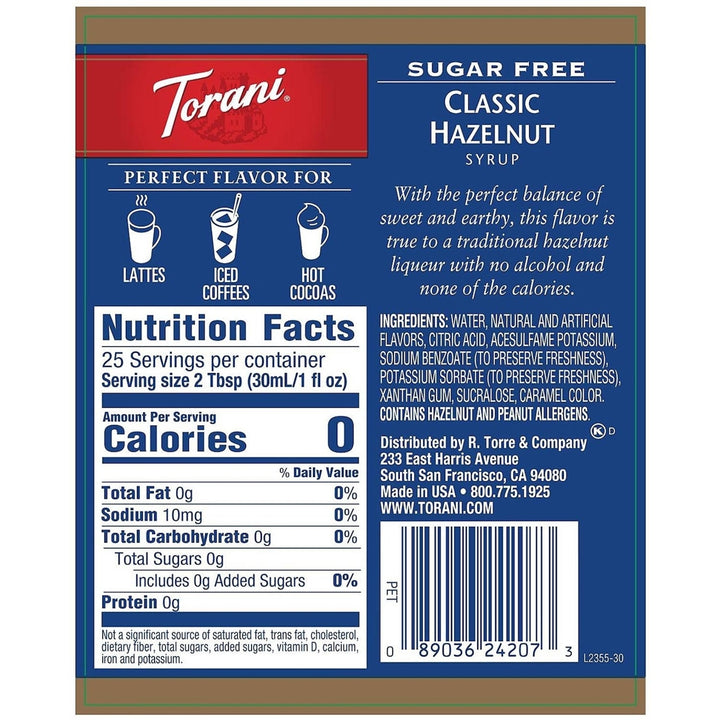 Torani Sugar-Free Hazelnut Syrup (750 mL) Image 4