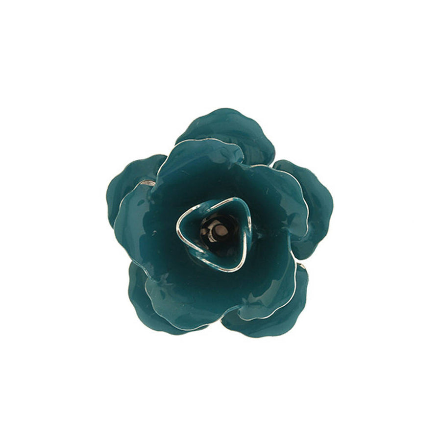 Collector Lucky Bloom Flower Lapel Pin Silver Tone Turquoise Enamel Tie Tack Blossom Comes with Gift Box Image 1