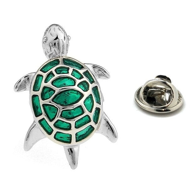 Enamel pin Tropical Sea Turtle Lapel Pin 3D Ocean Green Silver Tone Tie Tack Very Unique Cool Fun Wear Comes with Gift Image 1
