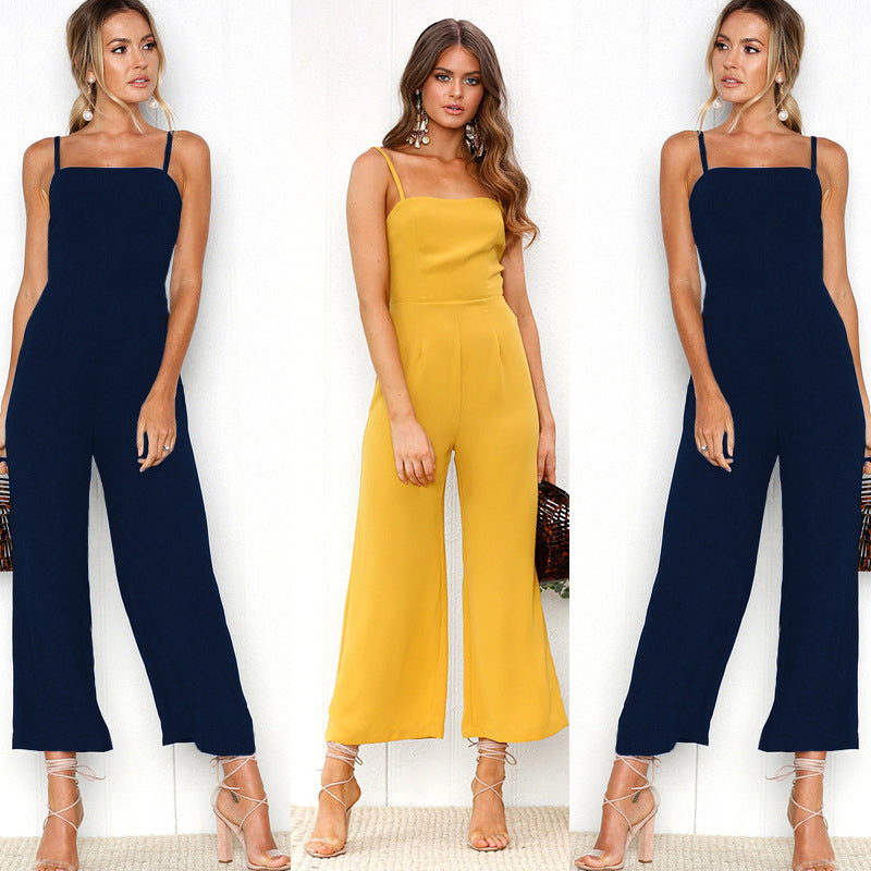 Womens Straight Sling Backless Cropped Jumpsuit Image 1