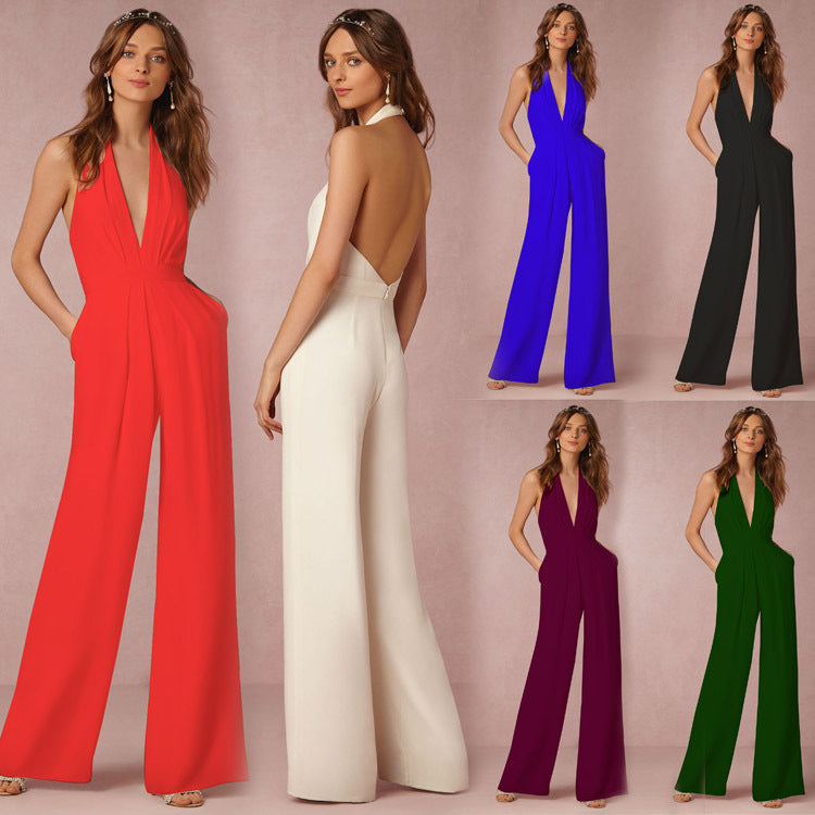 Womens Casual Sexy Sleeveless Halter Jumpsuit Image 1