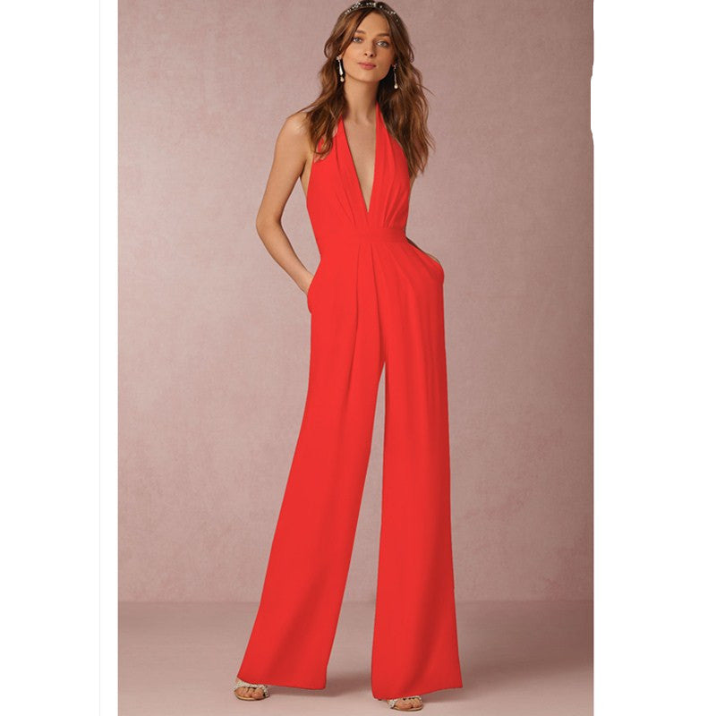 Womens Casual Sexy Sleeveless Halter Jumpsuit Image 4