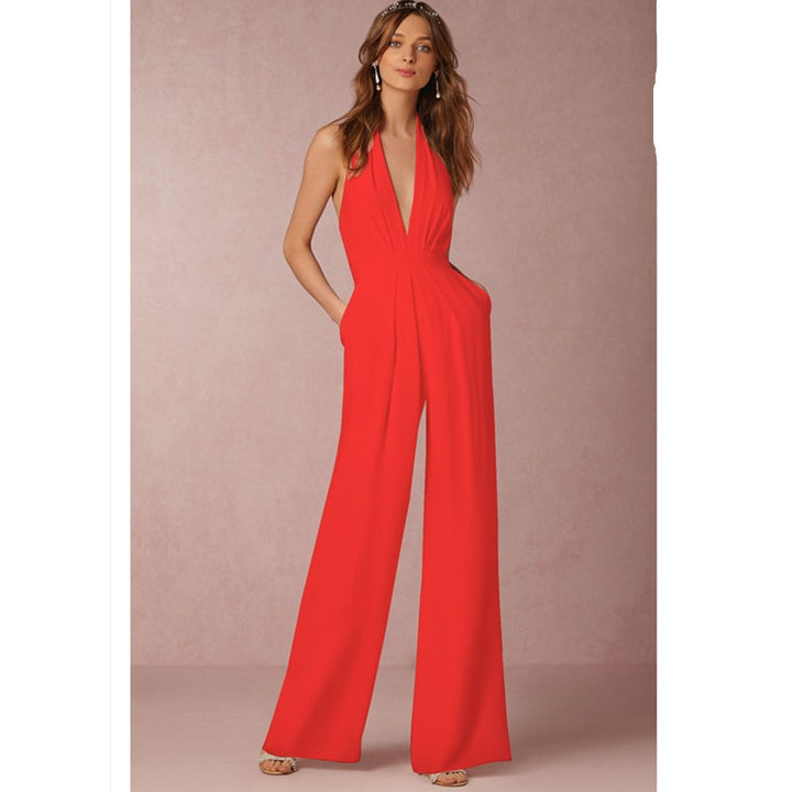 Womens Casual Sexy Sleeveless Halter Jumpsuit Image 4