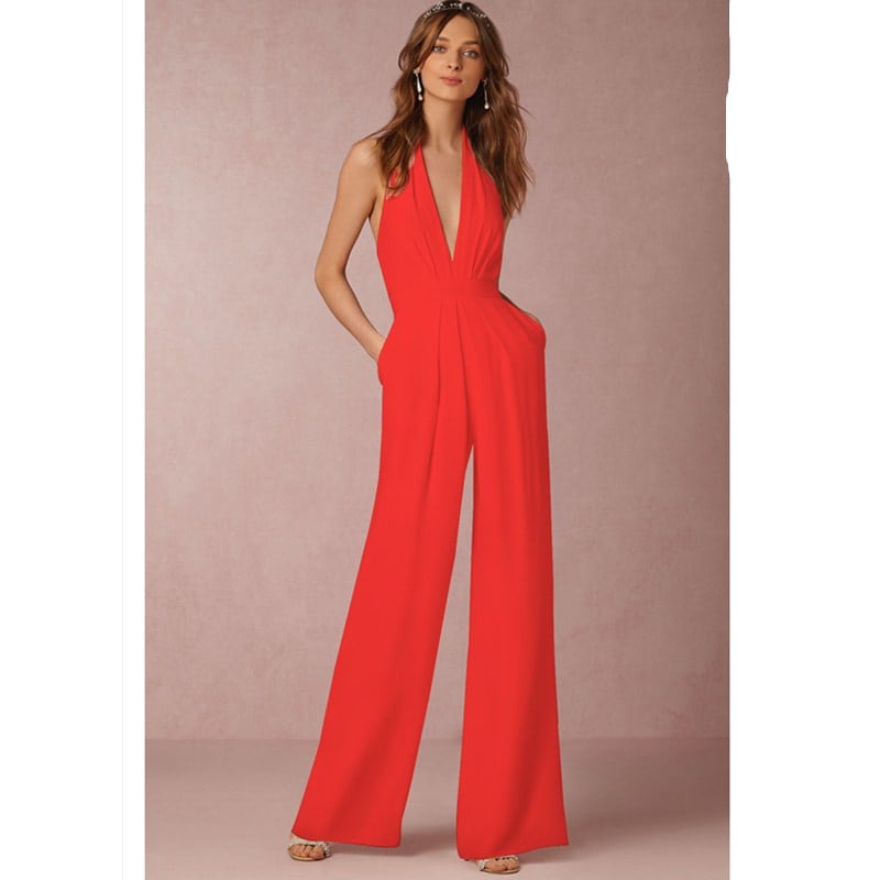 Womens Casual Sexy Sleeveless Halter Jumpsuit Image 1