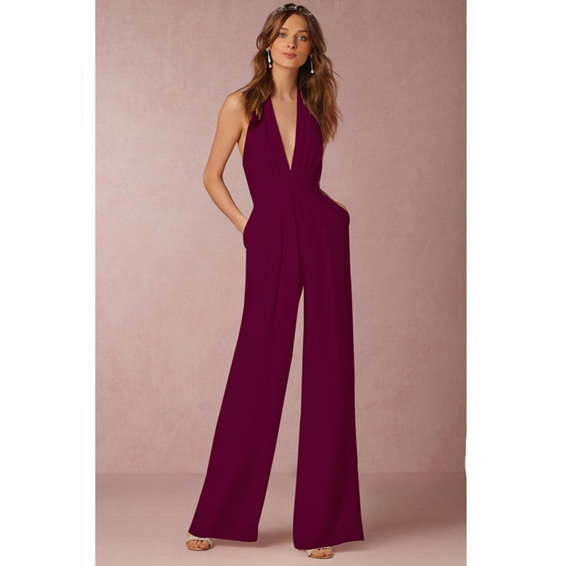 Womens Casual Sexy Sleeveless Halter Jumpsuit Image 6