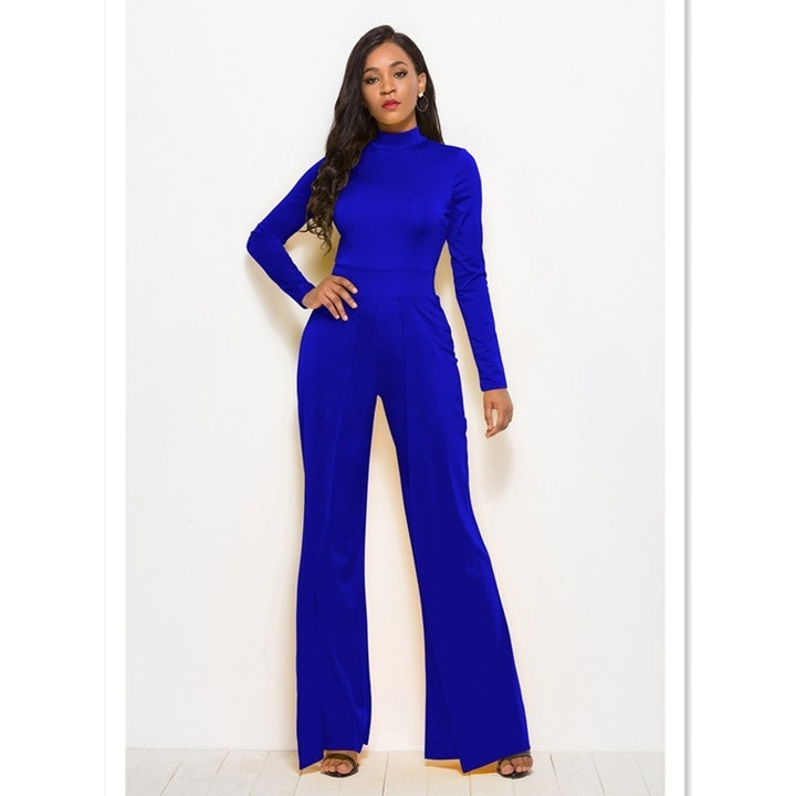 Womens Fashion Round Neck Long Sleeve Wide Jumpsuit Image 6