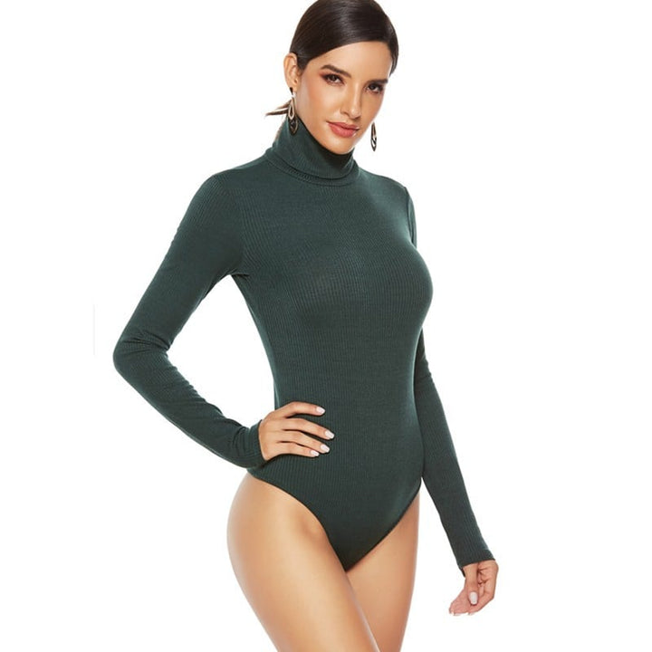 Womens Long Sleeve Turtleneck Slim Triangle Sexy Knit Jumpsuit Image 1
