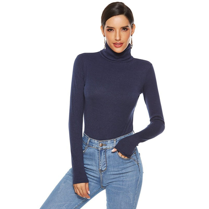 Womens Long Sleeve Turtleneck Slim Triangle Sexy Knit Jumpsuit Image 8