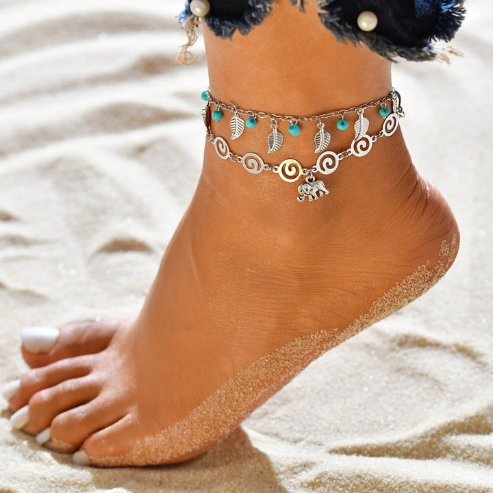 Female National Wind Spiral Double-layer Beach Pendant Anklet Image 1