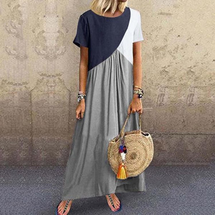 Women Cotton Linen Maxi Dress Geometric Irregular Dresses S-5XL Image 4
