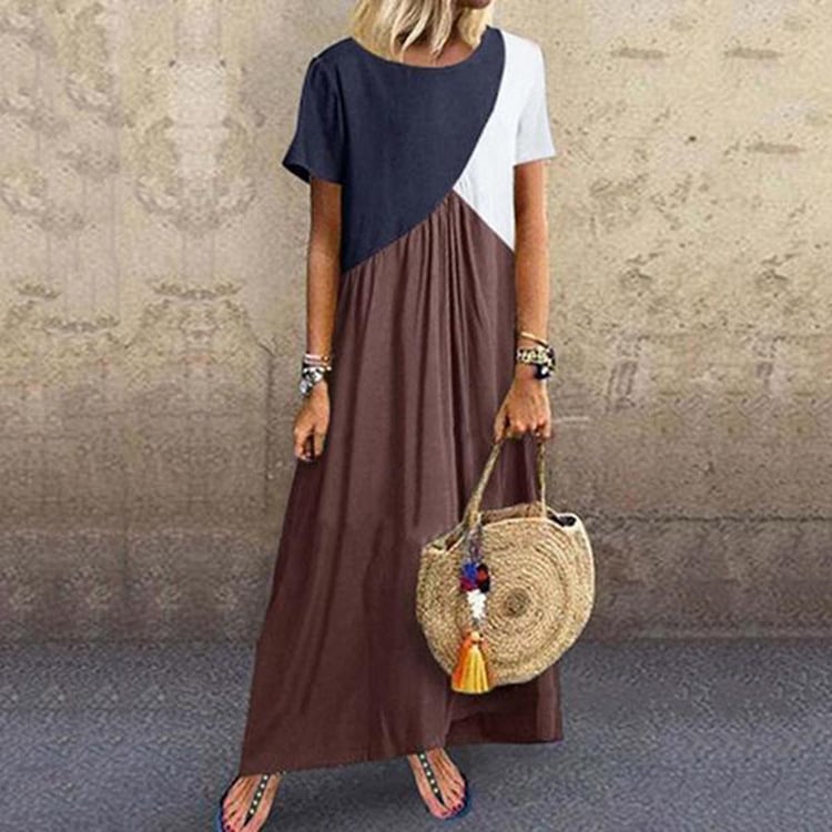 Women Cotton Linen Maxi Dress Geometric Irregular Dresses S-5XL Image 6