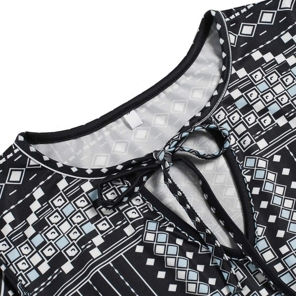 Fashion Women Retro V-neck Print Fitted Jumpsuit Straps Mini Rompers Image 7