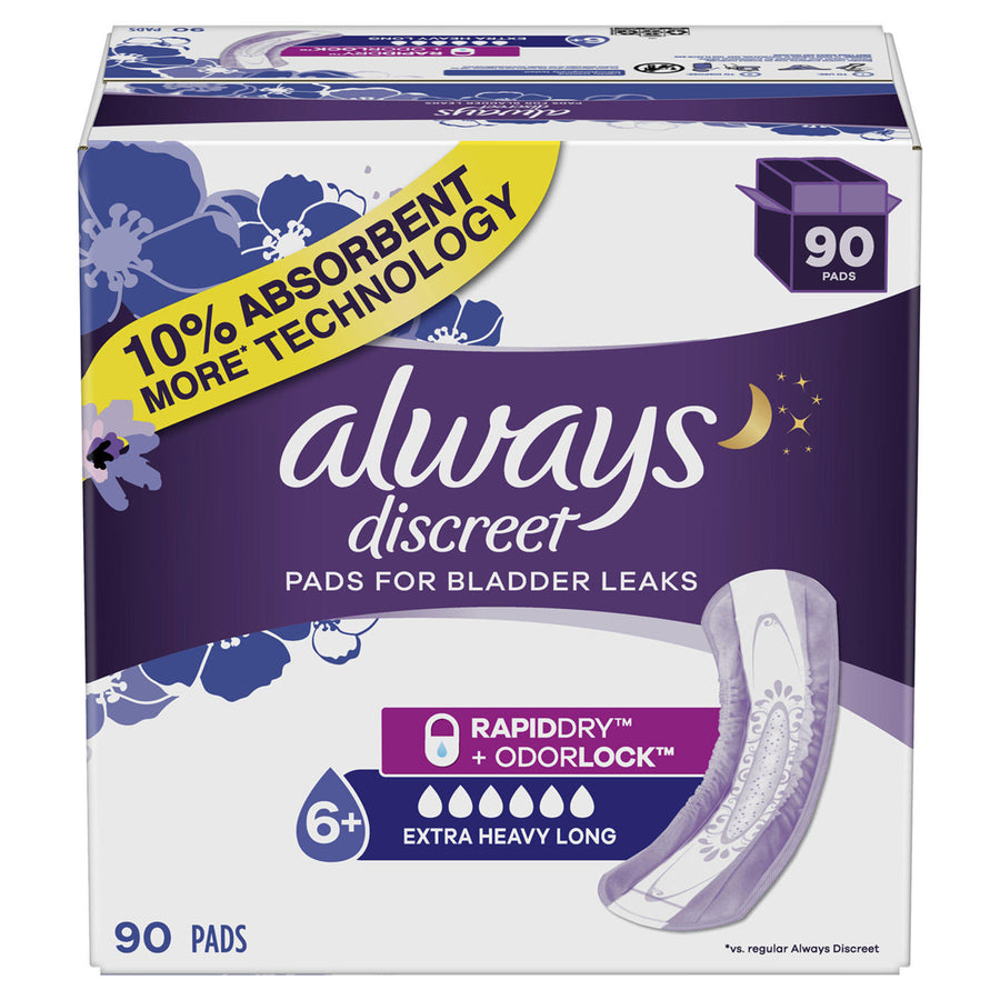 Always Discreet Plus Incontinence PadsExtra Heavy AbsorbencyLong (90 Count) Image 1