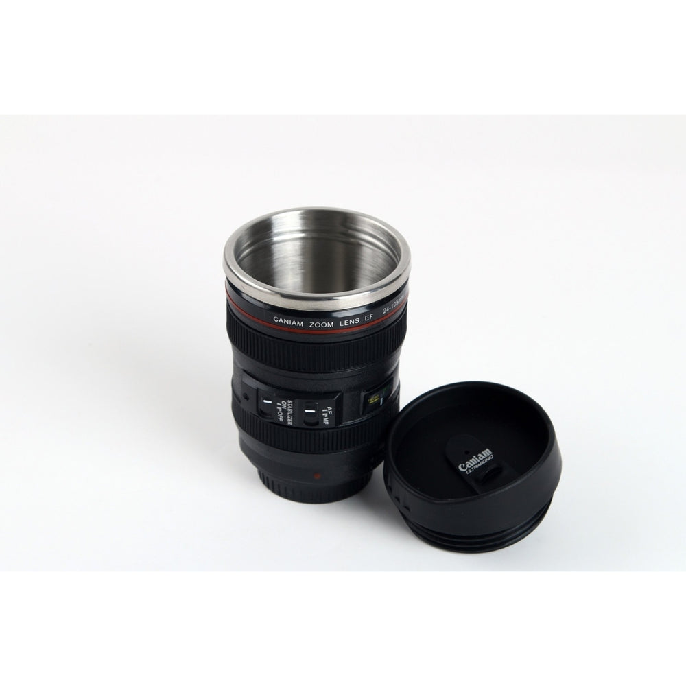 24-105MM Lens Camera Travel Coffee Tea Cup Mug Creative Cup Stainless Steel Brushed Liner Black (Black 400ml) Image 2