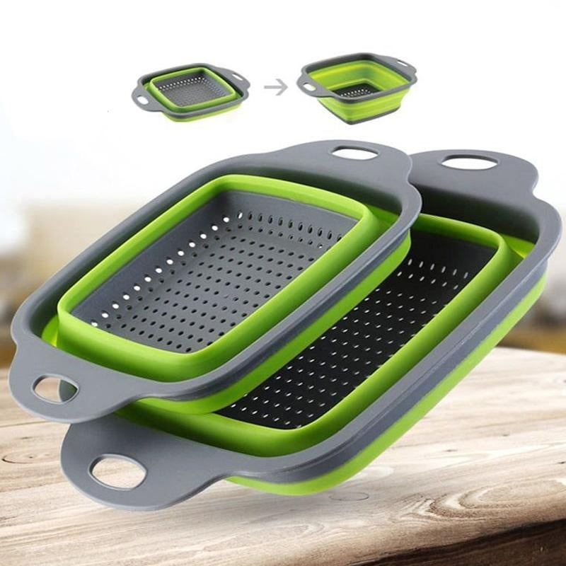 Foldable Fruit Vegetable Washing Basket Strainer Portable Silicone Colander Collapsible Drainer With Handle Kitchen Image 1