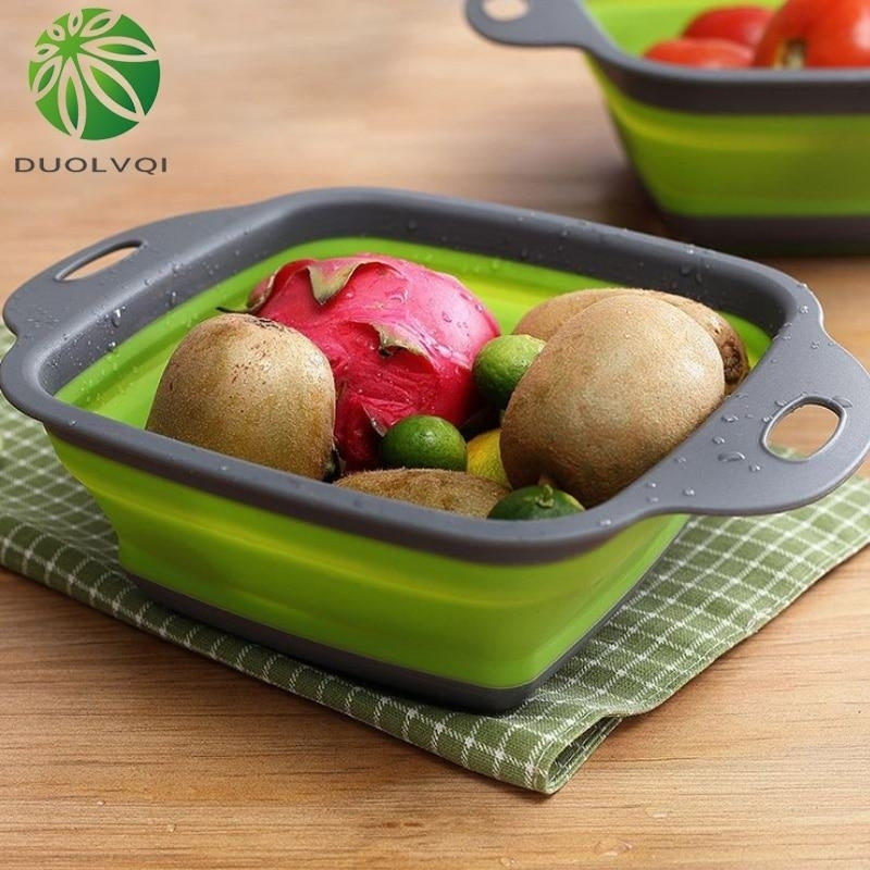 Foldable Fruit Vegetable Washing Basket Strainer Portable Silicone Colander Collapsible Drainer With Handle Kitchen Image 2