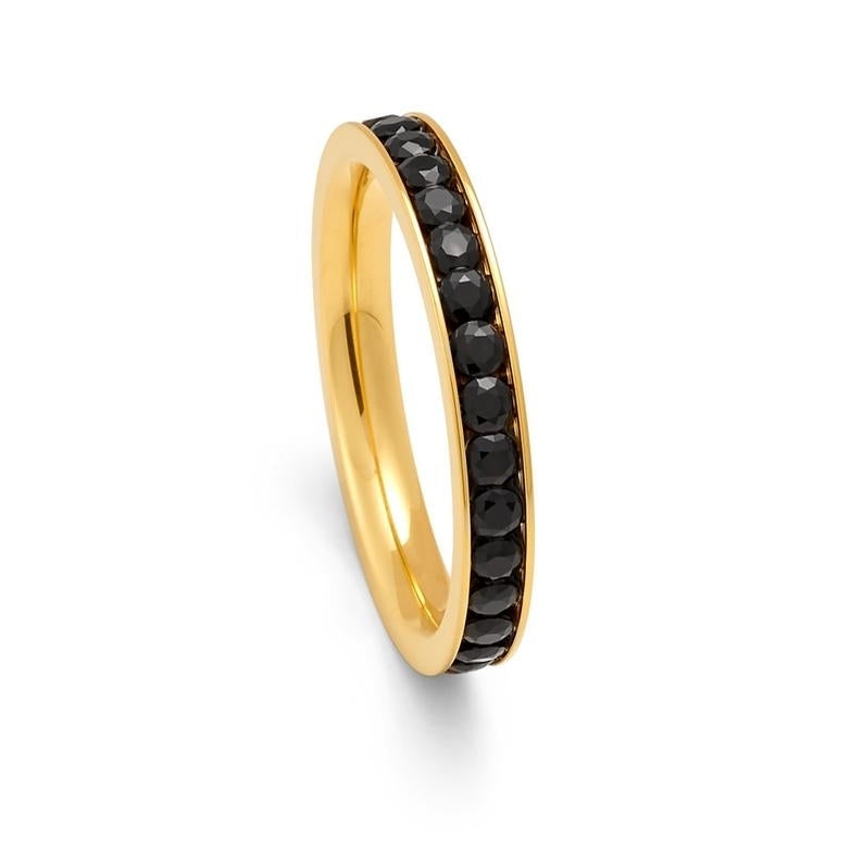 3MM Titanium Wedding Ring - Black CZ Ring - Yellow Gold Ring - Ladies Ring Image 2