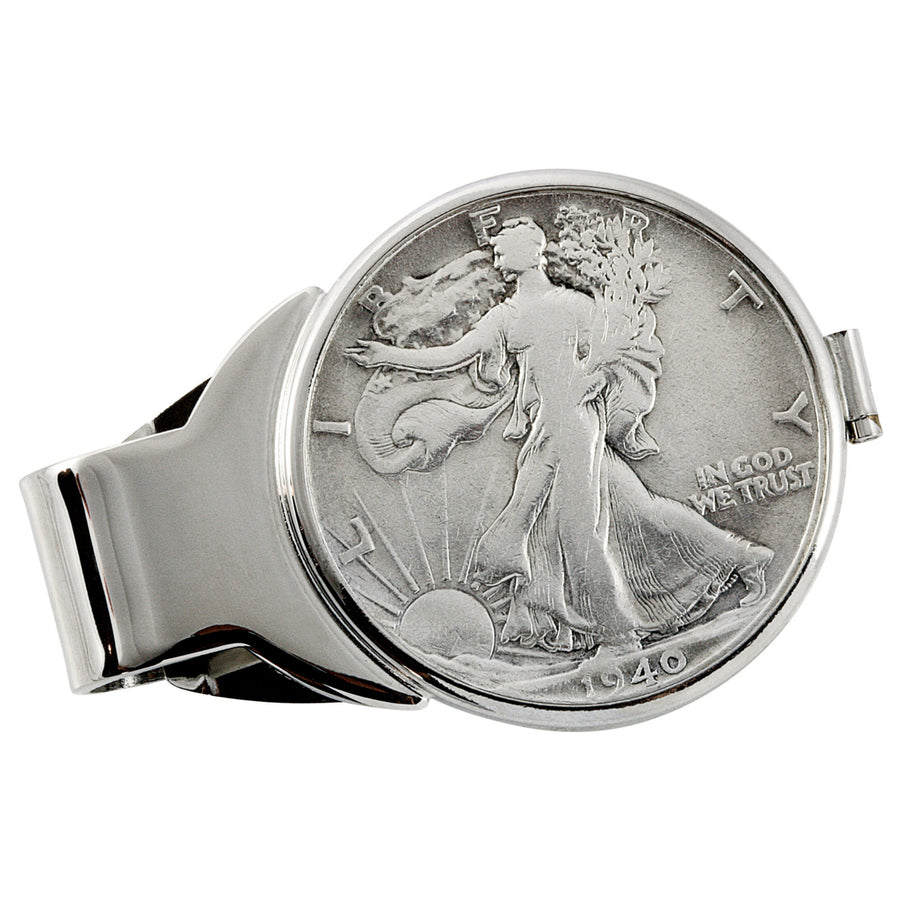 Silver Walking Liberty Half Dollar Silvertone Coin Money Clip Image 1
