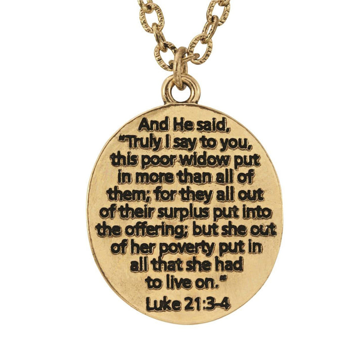 Gold Tone Widows Mite Coin Pendant With Verse Image 3