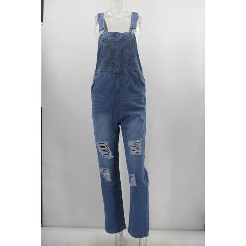 Womens Mid-Rise Ripped Denim Overalls Image 7