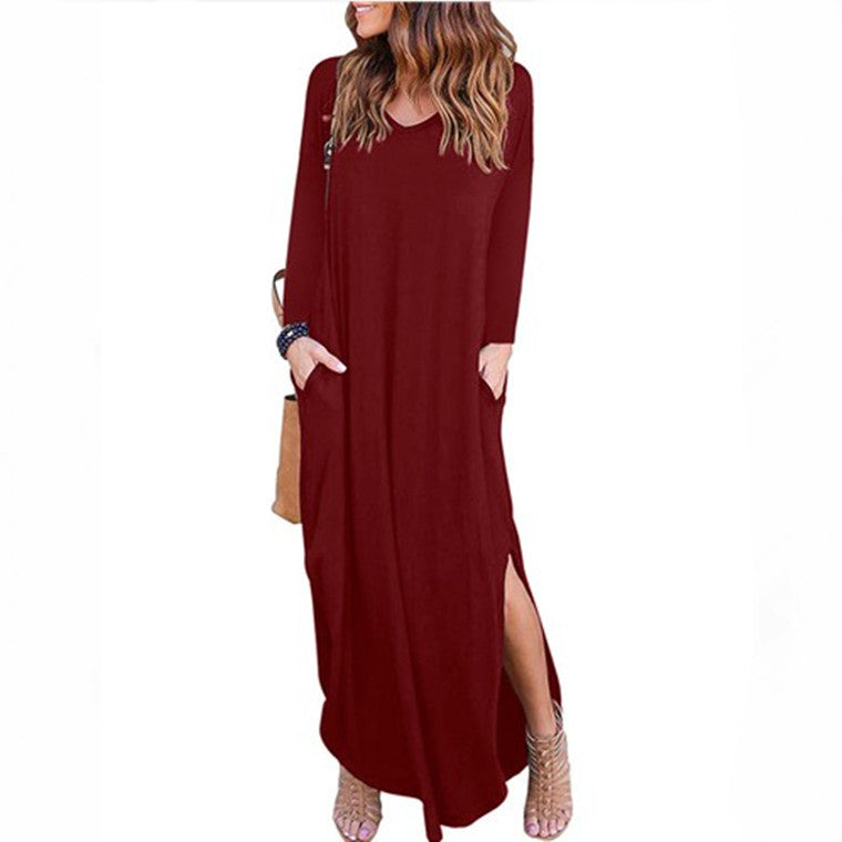 Womens Pocket Split Long Sleeve Dress Image 3