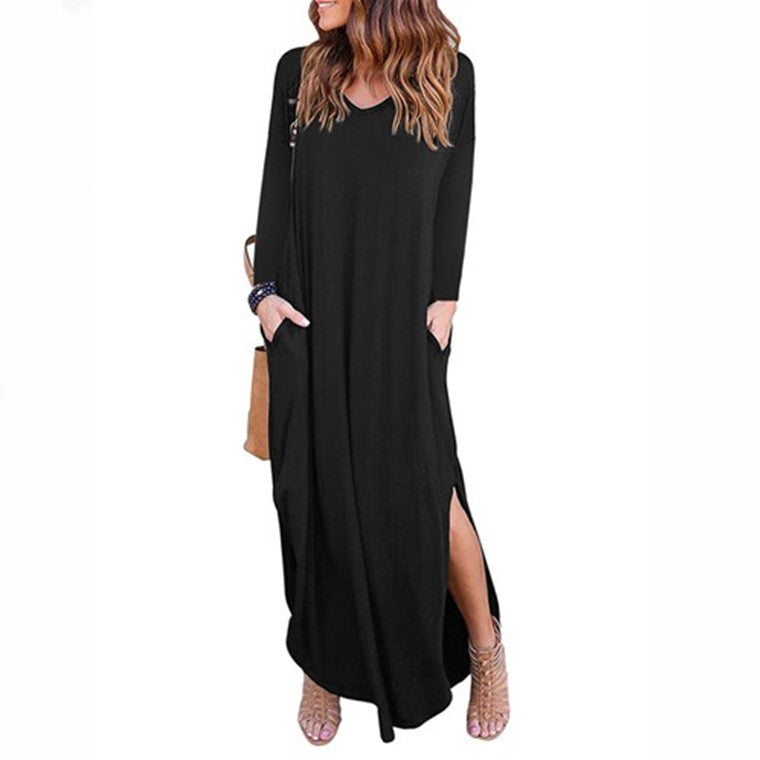 Womens Pocket Split Long Sleeve Dress Image 4