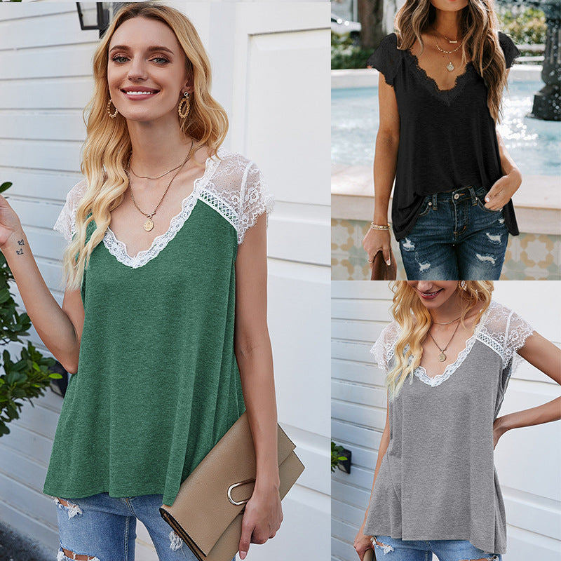 Womens Lace Top Loose Tank T-shirt Image 1