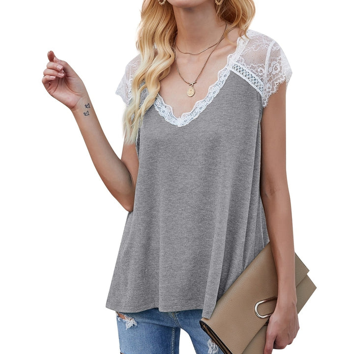 Womens Lace Top Loose Tank T-shirt Image 4