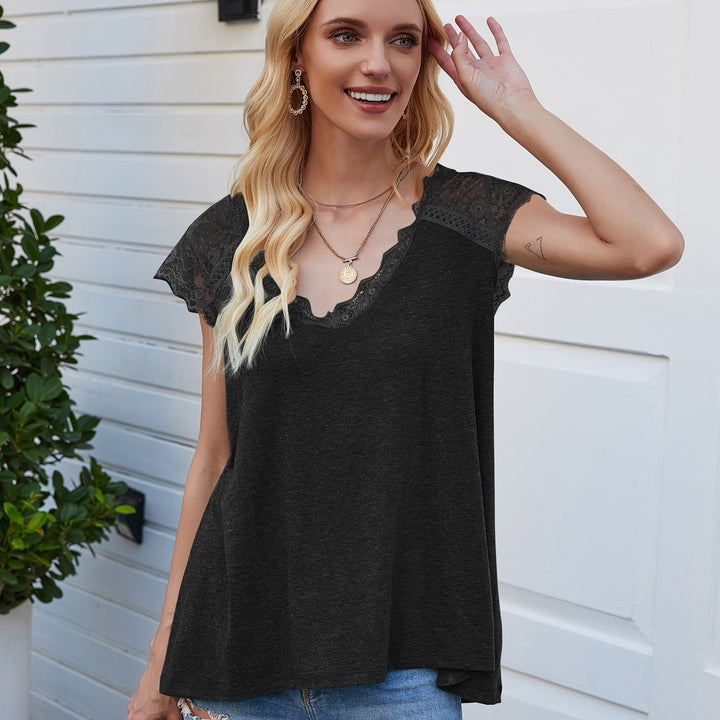 Womens Lace Top Loose Tank T-shirt Image 6