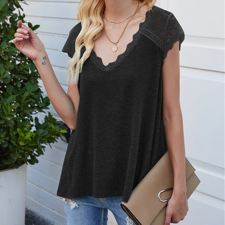 Womens Lace Top Loose Tank T-shirt Image 7