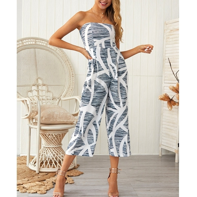 Womens Chest Wrap Printed Jumpsuit Image 1