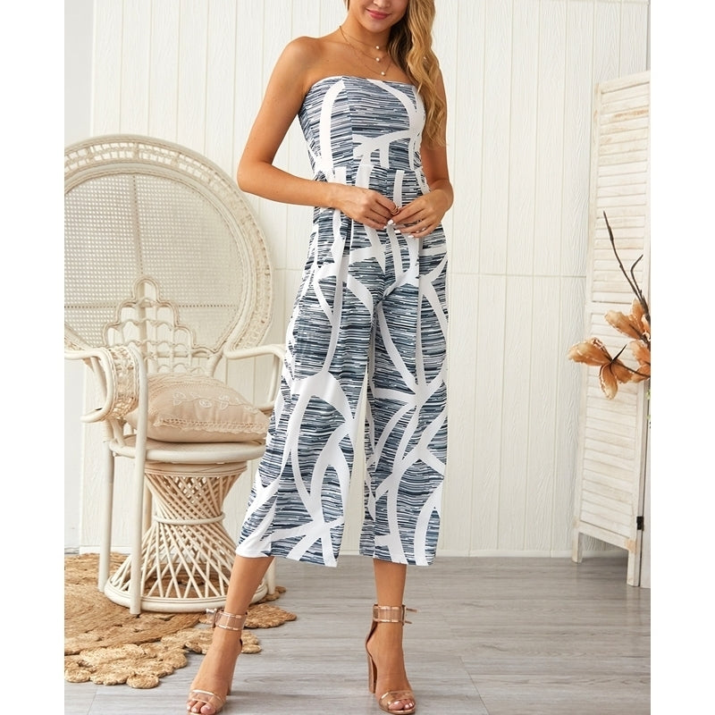 Womens Chest Wrap Printed Jumpsuit Image 3