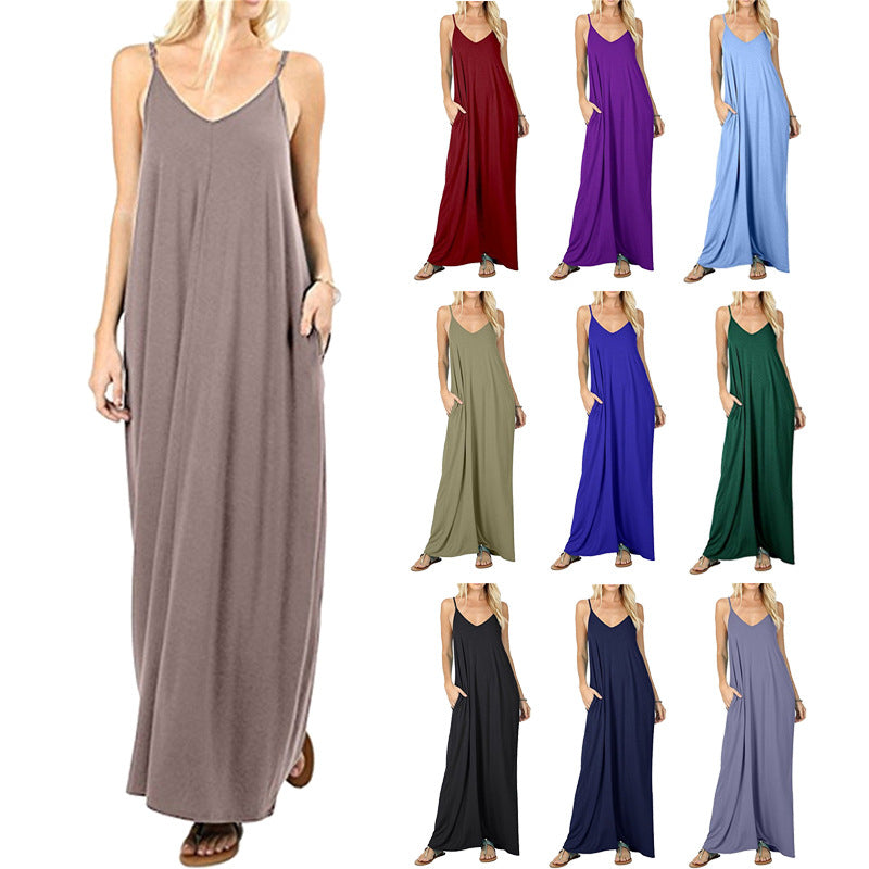 Multicolor Womens Pocket Camisole Dress Image 1